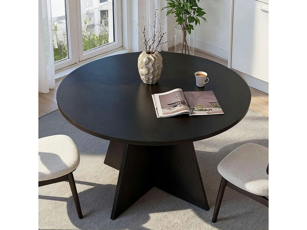 Table à manger ronde effet bois noir 5 à 6 pers. Ø120 cm - Norae