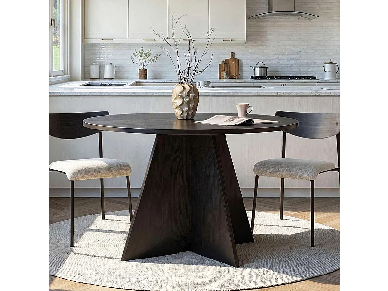 Table à manger ronde effet bois noir 5 à 6 pers. Ø120 cm - Norae