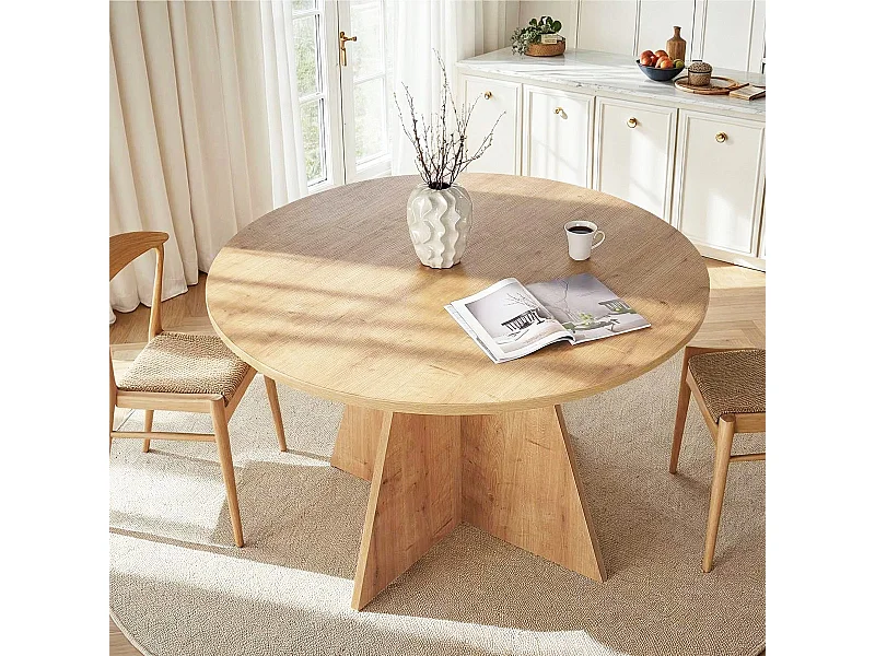 Table à manger ronde effet Chêne 5 à 6 pers. Ø120 cm - Norae