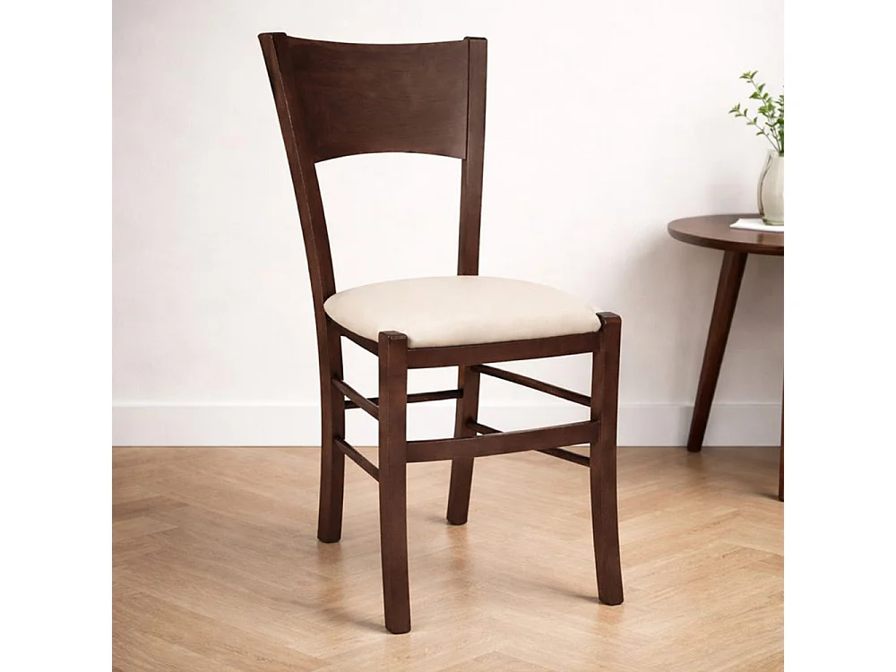 Chaise de salle à manger Lucy en noyer foncé avec assise rembourrée beige