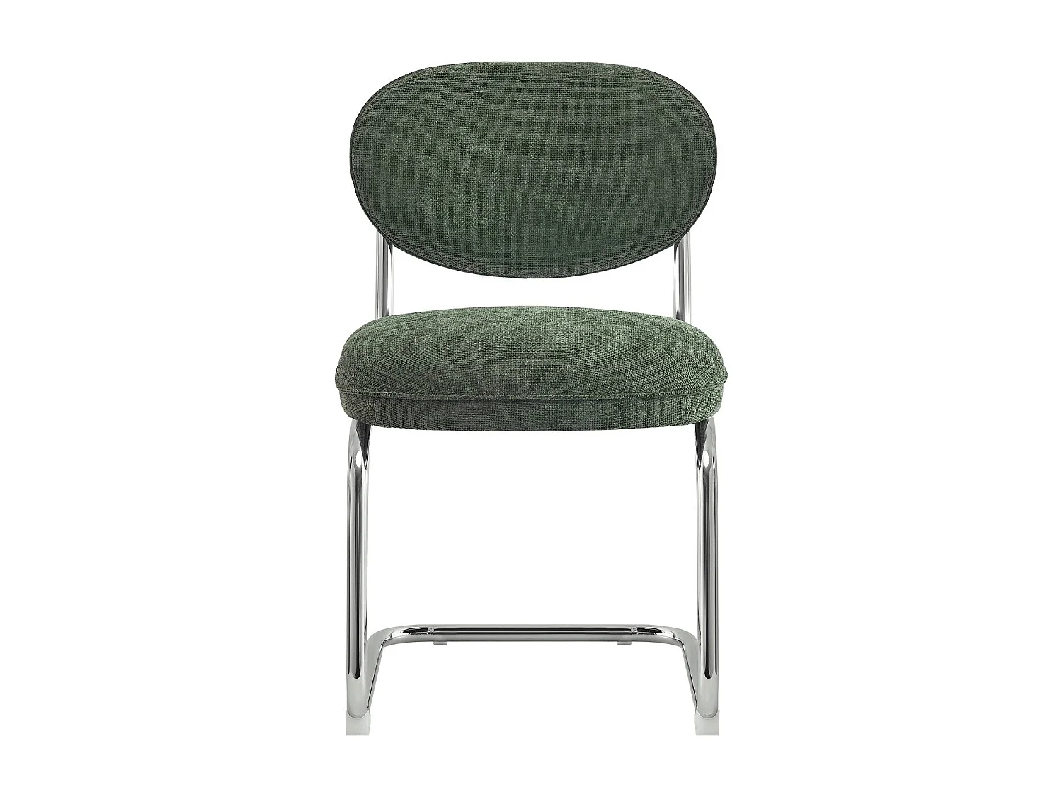 Lot de 2 chaises de salle à manger en tissu chenille vert, piètement chromé - Lou