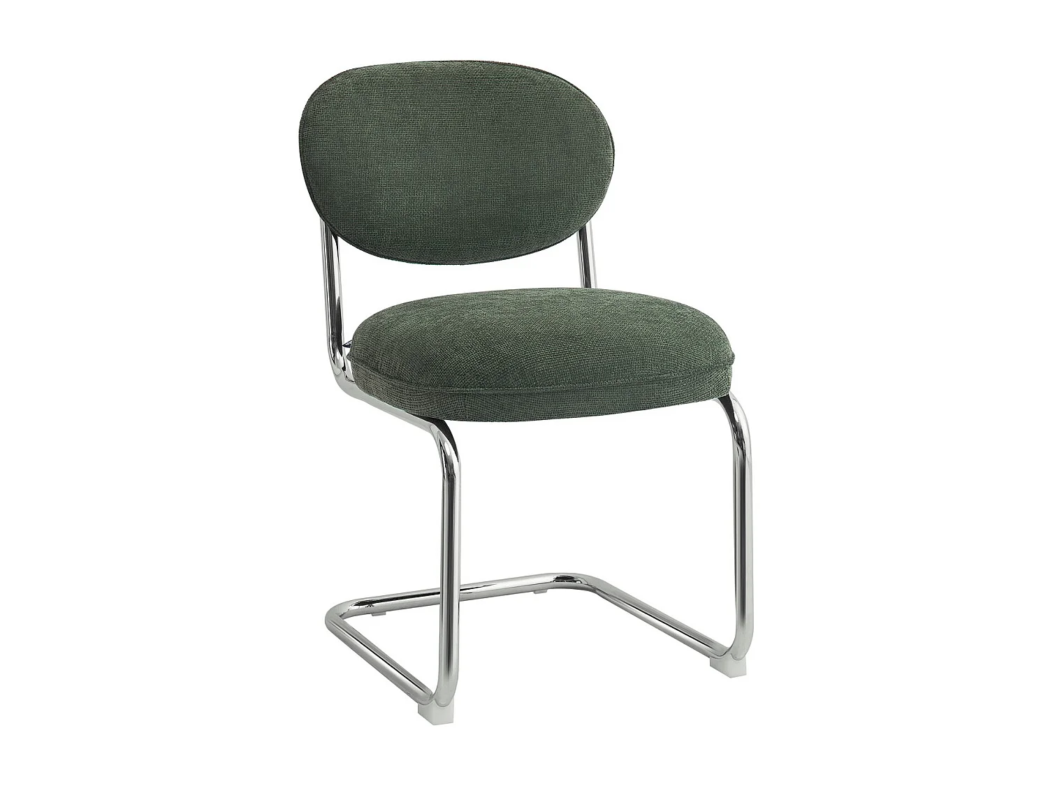 Lot de 2 chaises de salle à manger en tissu chenille vert, piètement chromé - Lou