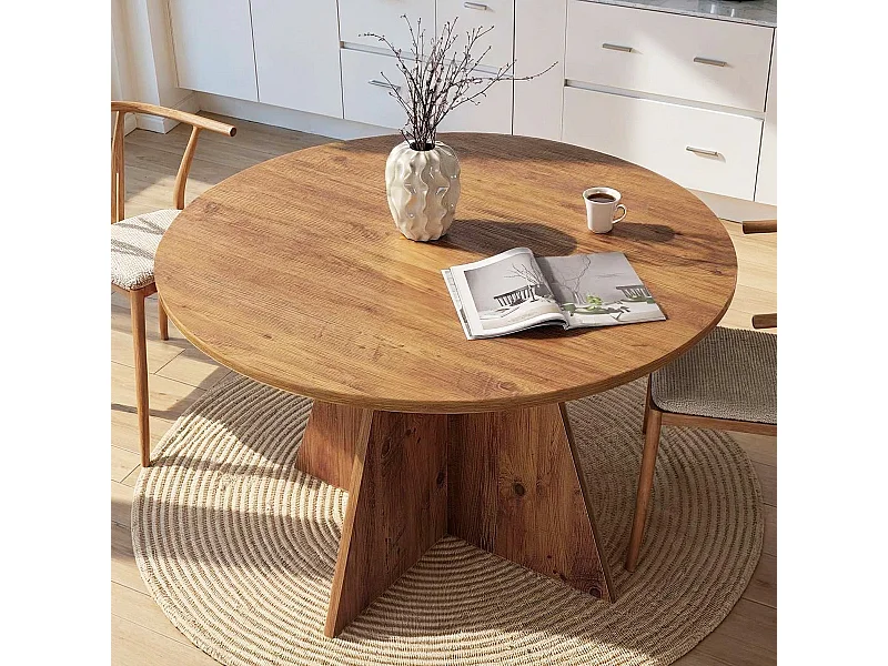 Table à manger ronde effet bois 5 à 6 pers. Ø120 cm - Norae