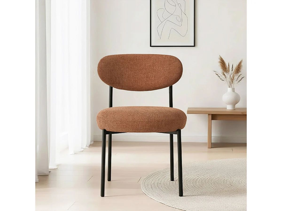 Lot de 2 chaises de salle à manger en tissu chenille terracotta - Orla