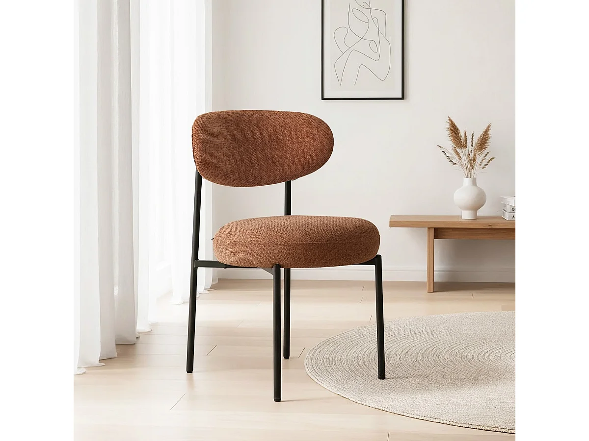 Lot de 2 chaises de salle à manger en tissu chenille terracotta - Orla