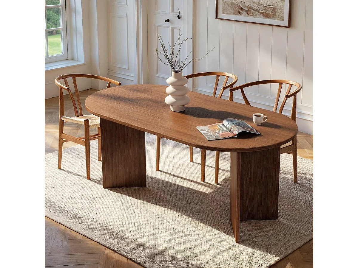 Table à manger ovale effet Noyer 8 pers. 180 cm - Suna