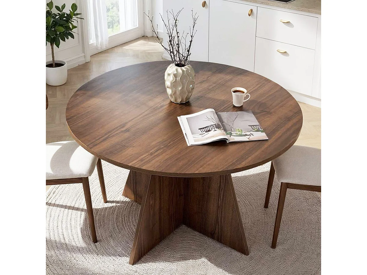 Table à manger ronde effet Noyer 5 à 6 pers. Ø120 cm - Norae