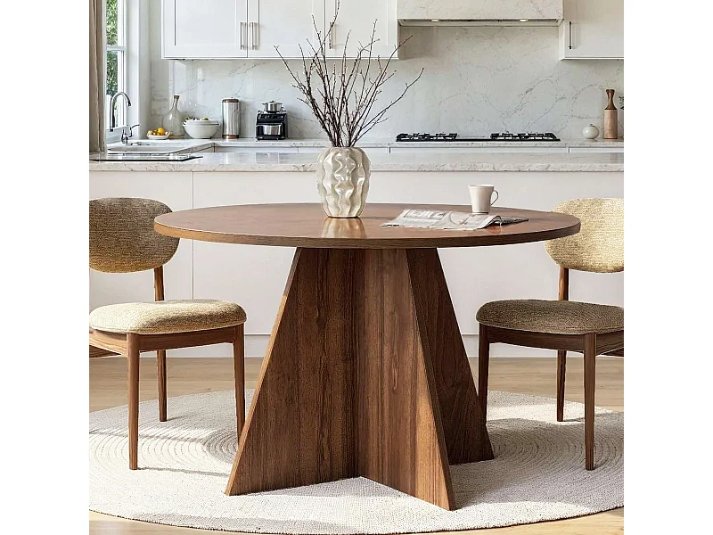 Table à manger ronde effet Noyer 5 à 6 pers. Ø120 cm - Norae