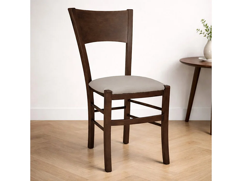 Chaise de salle à manger Lucy en noyer foncé avec assise rembourrée gris tourterelle