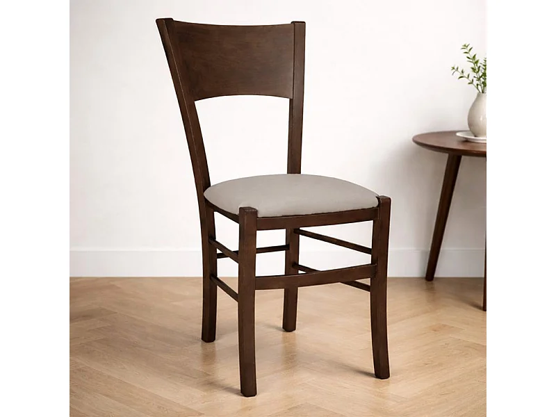 Chaise de salle à manger Lucy en noyer foncé avec assise rembourrée gris tourterelle