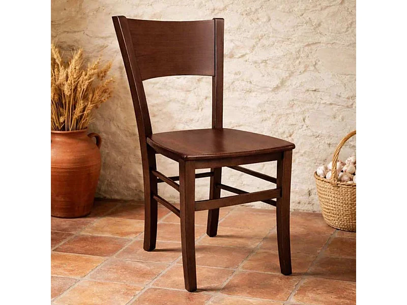 Sillas de comedor Lucy, juego de 2, en madera de nogal oscuro con asiento de madera maciza.