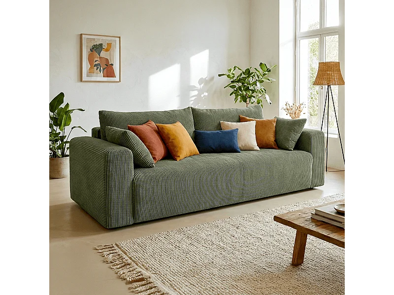 Canapé convertible 3 places en velours côtelé vert kaki - Fjord