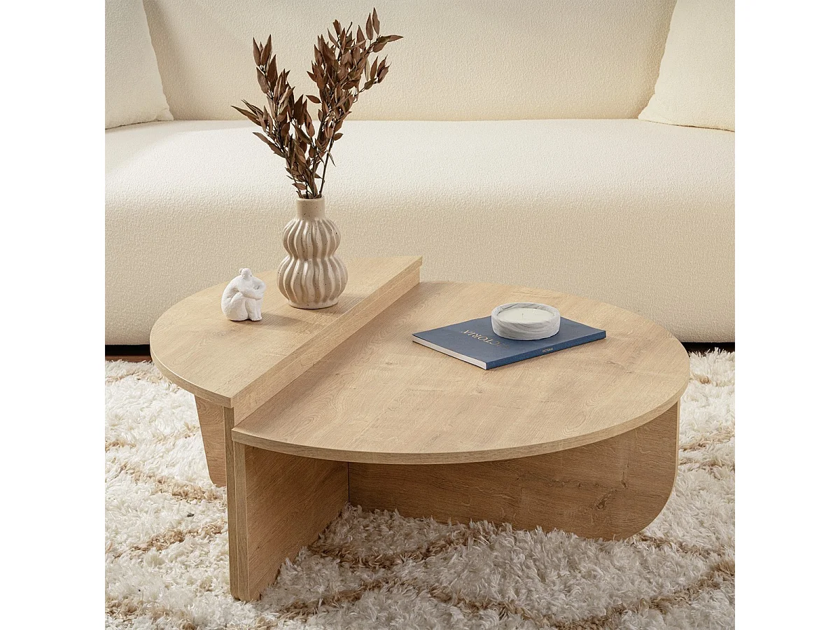 Table basse modulable ronde effet Chêne clair Ø90 cm - Selma