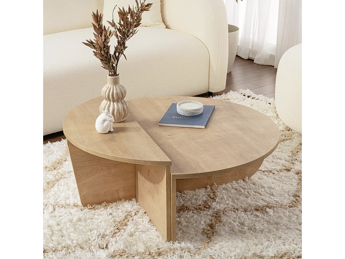 Table basse modulable ronde effet Chêne clair Ø90 cm - Selma