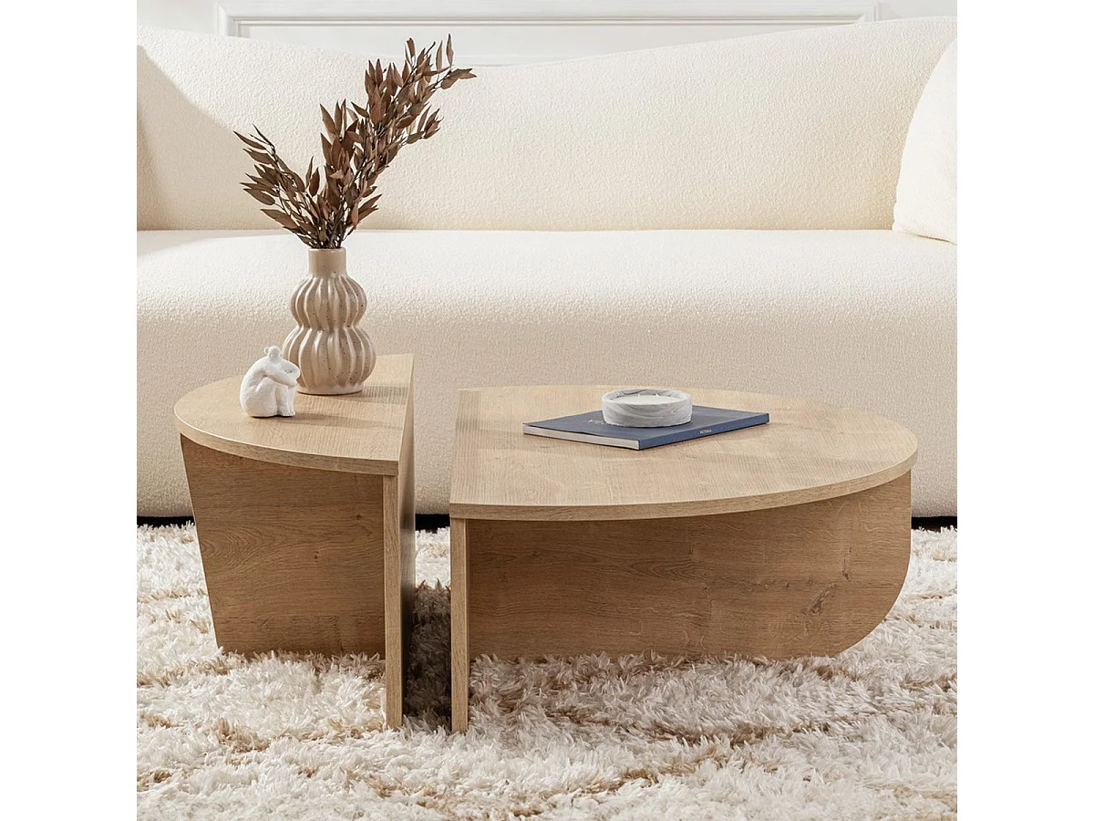 Table basse modulable ronde effet Chêne clair Ø90 cm - Selma