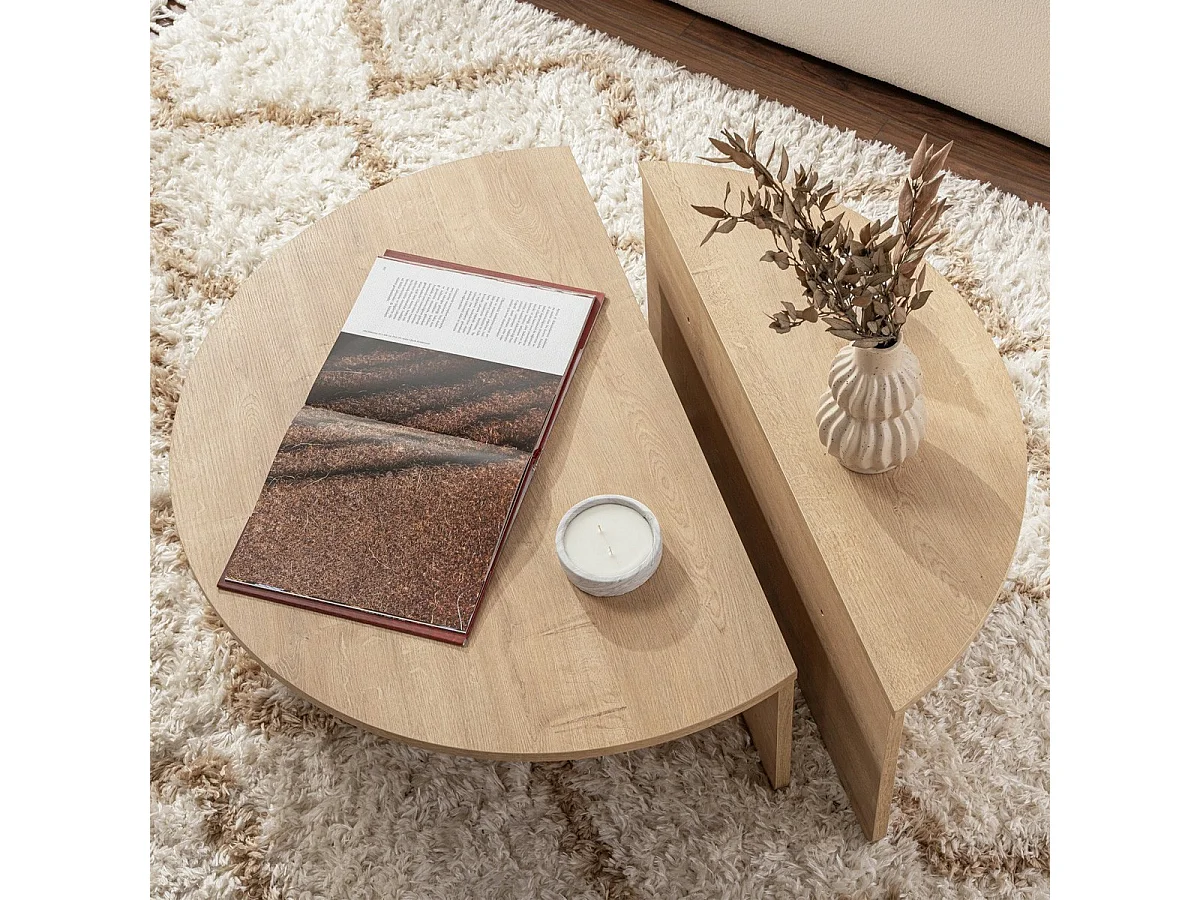 Table basse modulable ronde effet Chêne clair Ø90 cm - Selma