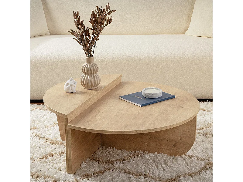 Table basse modulable ronde effet Chêne clair Ø90 cm - Selma