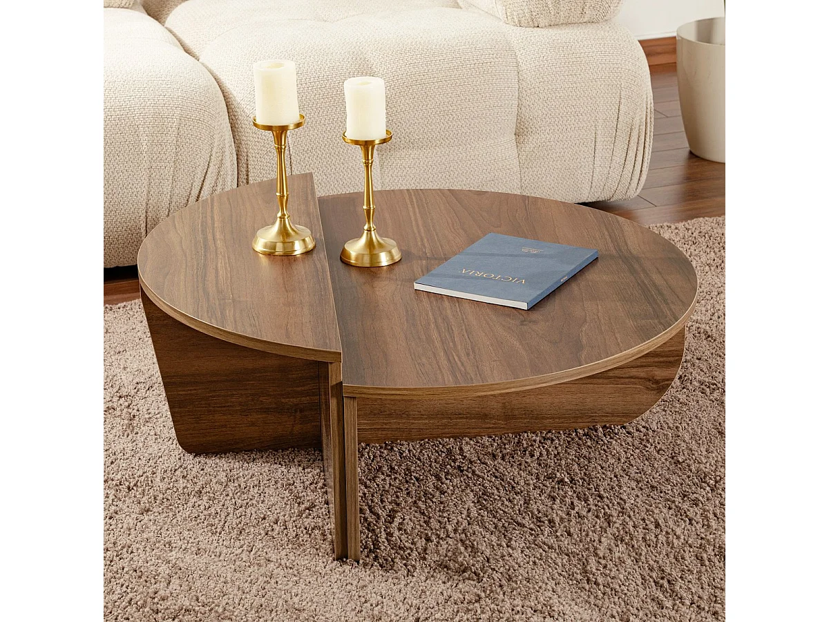 Table basse modulable ronde effet Noyer Ø90 cm - Selma