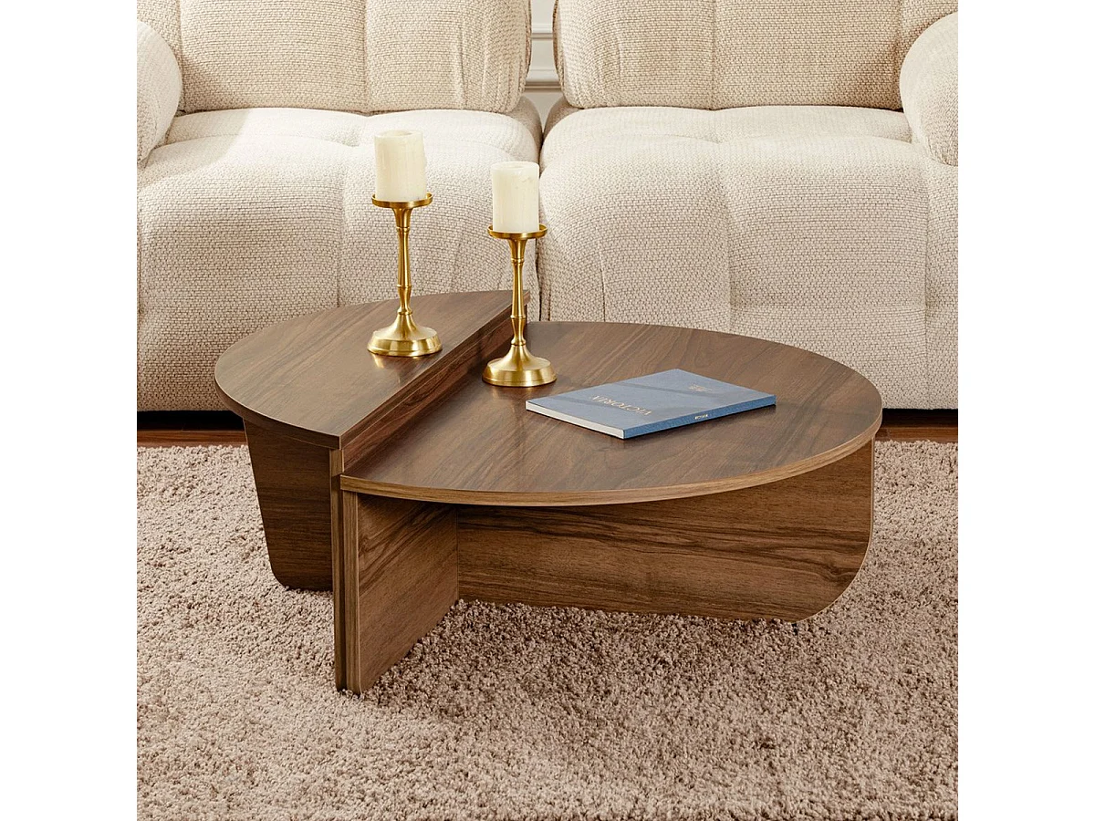 Table basse modulable ronde effet Noyer Ø90 cm - Selma