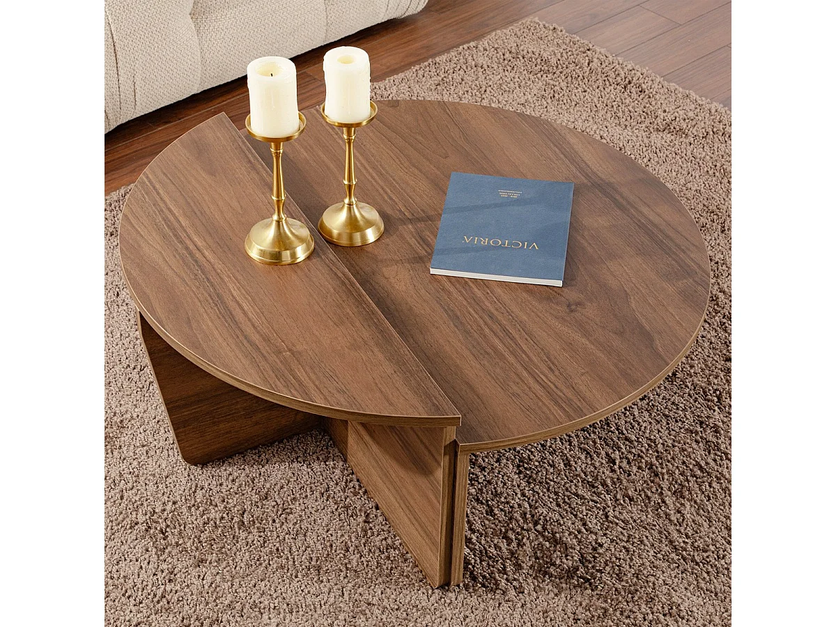 Table basse modulable ronde effet Noyer Ø90 cm - Selma