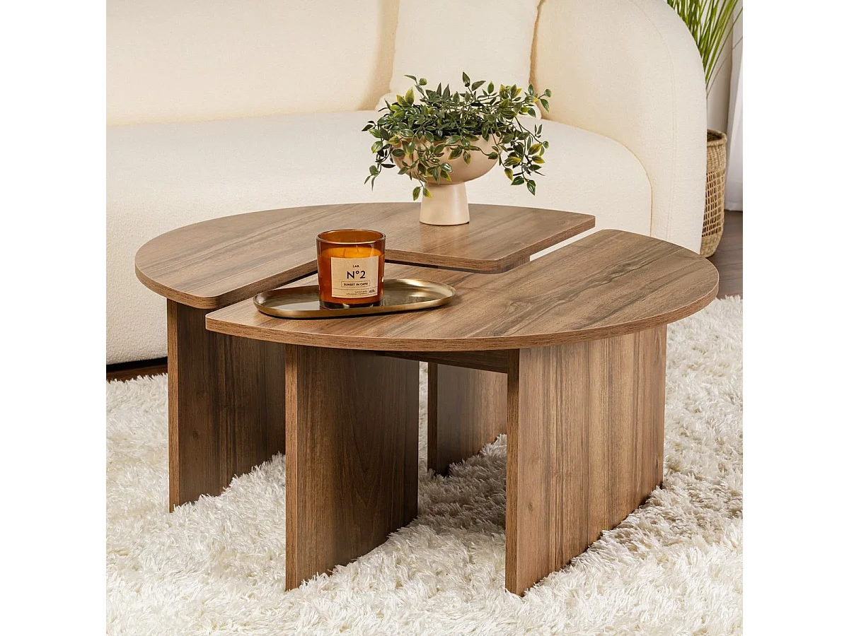 Table basse ronde modulable effet Noyer Ø90 cm - Alora