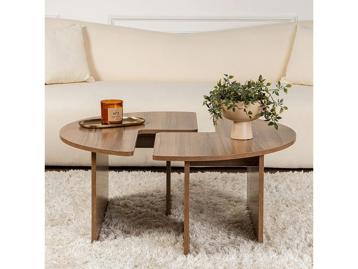 Table basse ronde modulable effet Noyer Ø90 cm - Alora