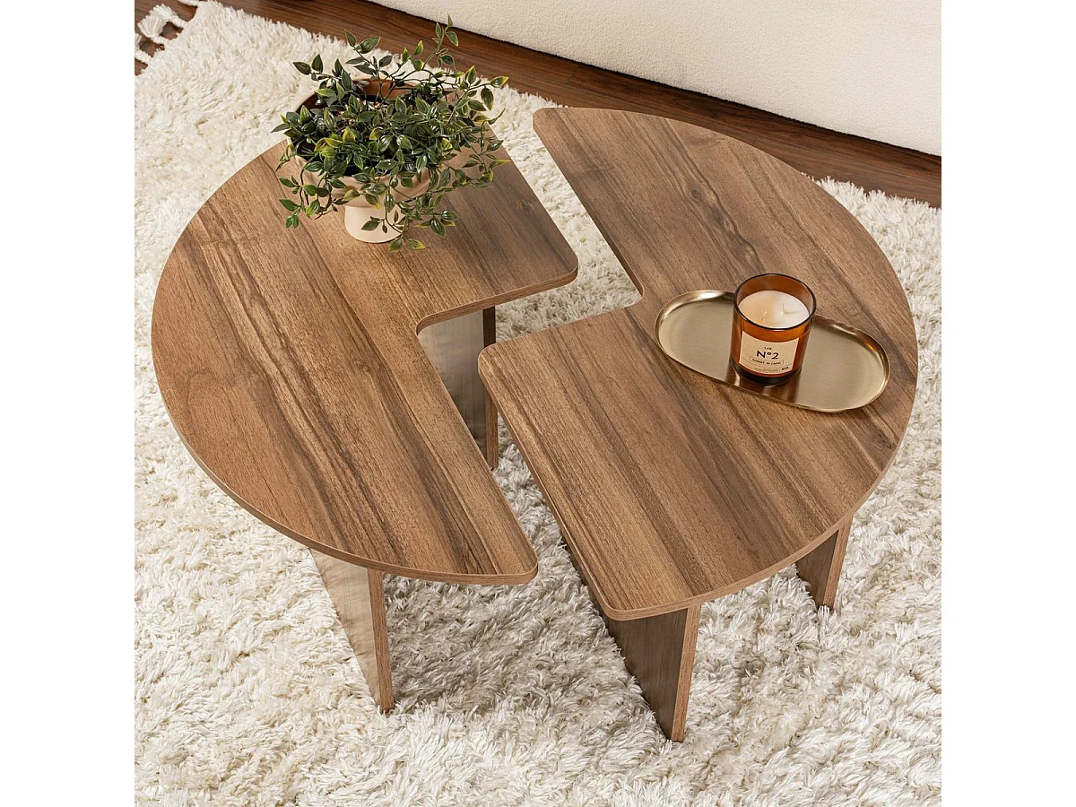 Table basse ronde modulable effet Noyer Ø90 cm - Alora
