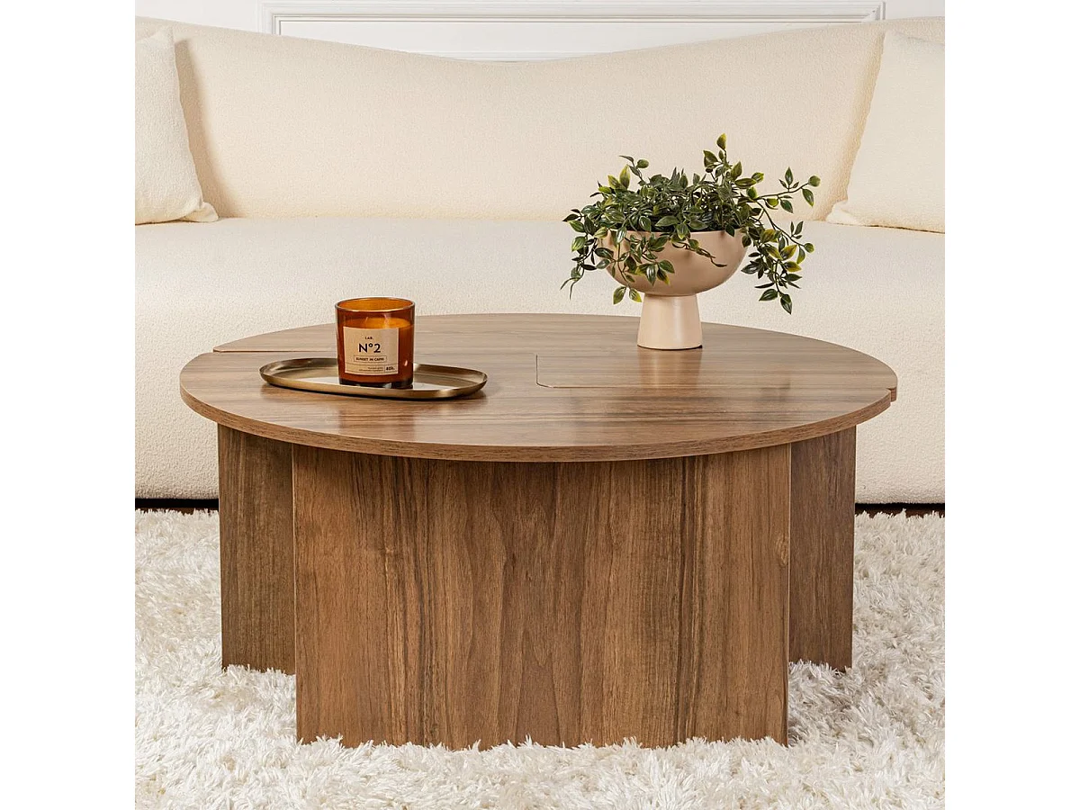 Table basse ronde modulable effet Noyer Ø90 cm - Alora
