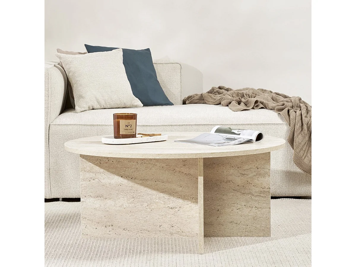 Table basse ronde effet Travertin Ø90 cm - Zelis