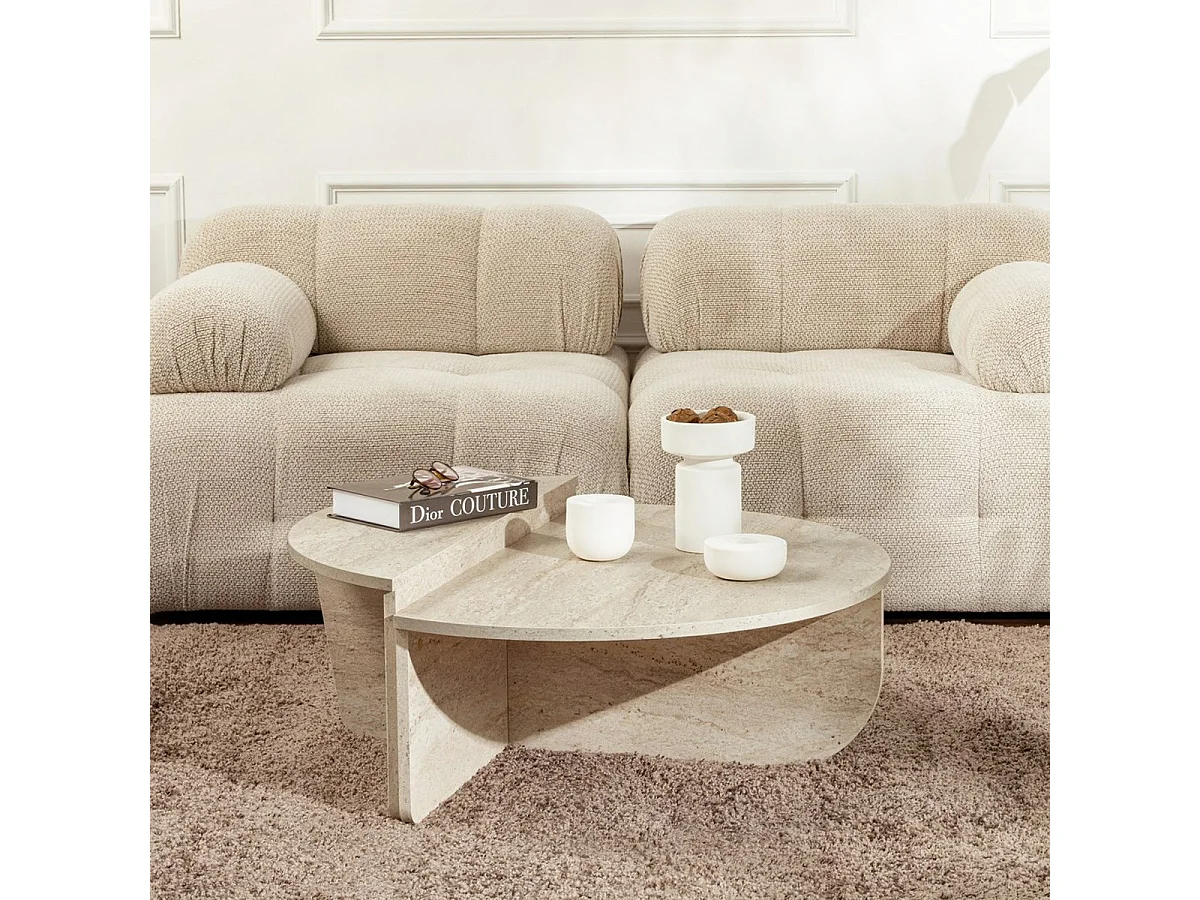 Table basse modulable ronde effet Travertin Ø90 cm - Selma