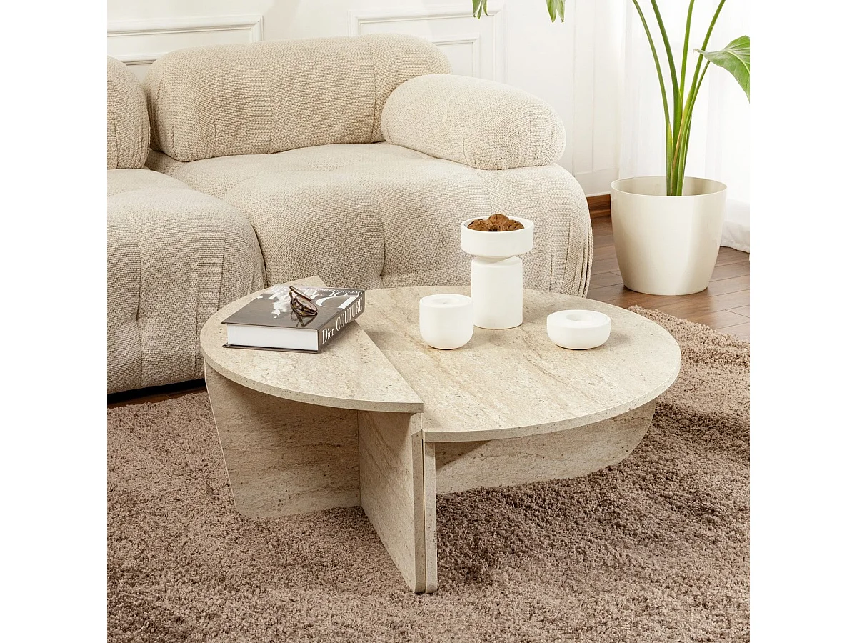 Table basse modulable ronde effet Travertin Ø90 cm - Selma