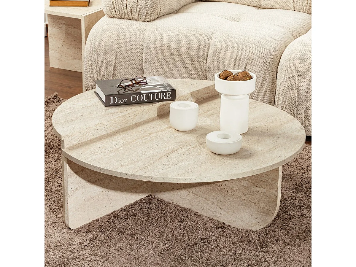 Table basse modulable ronde effet Travertin Ø90 cm - Selma