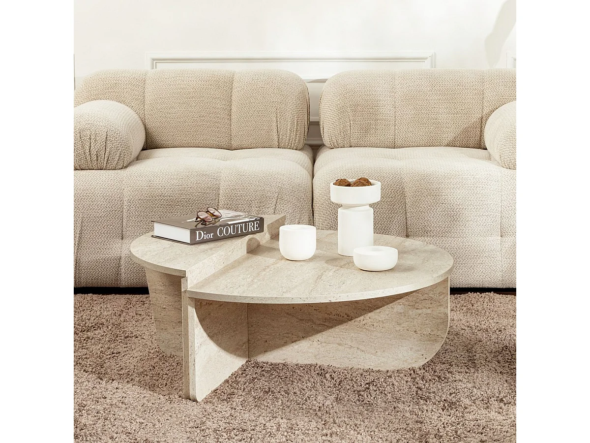 Table basse modulable ronde effet Travertin Ø90 cm - Selma