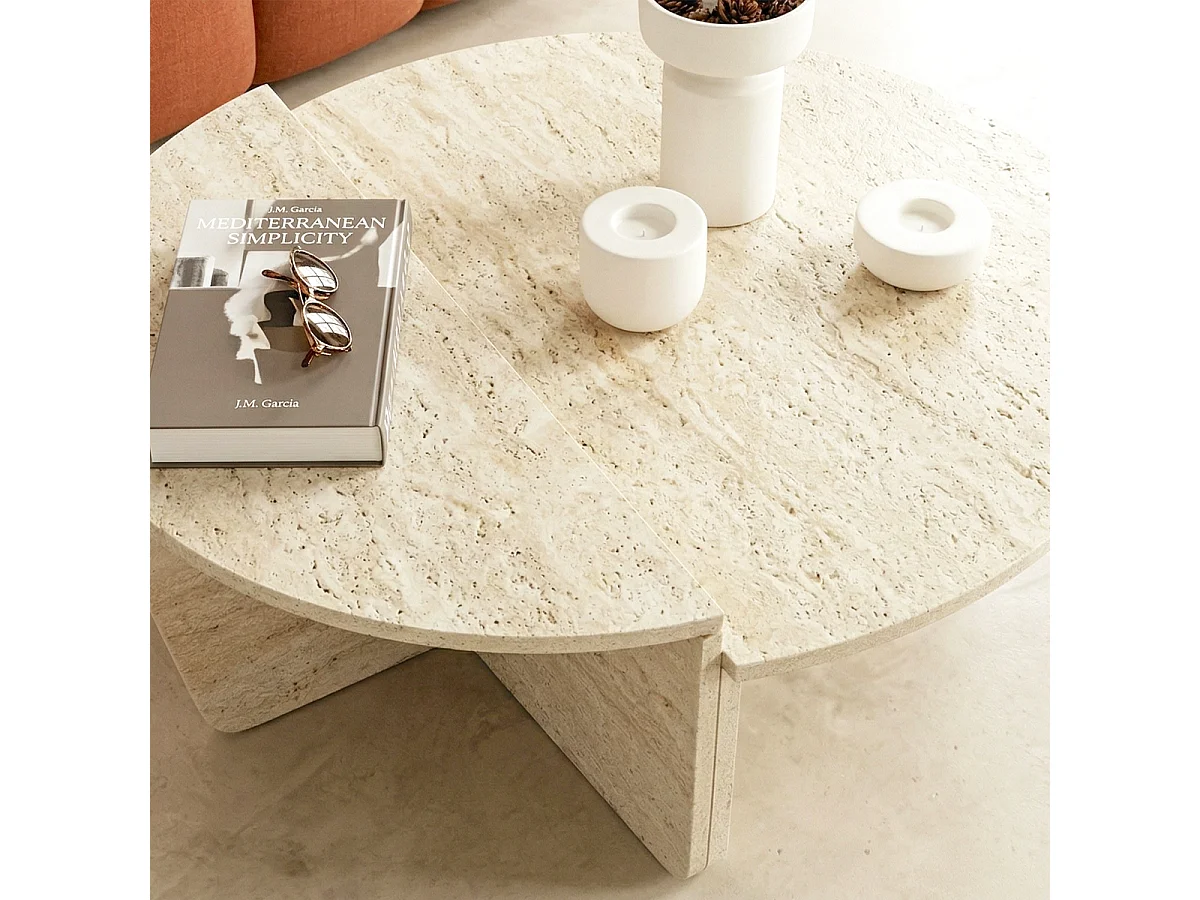 Table basse modulable ronde effet Travertin Ø90 cm - Selma