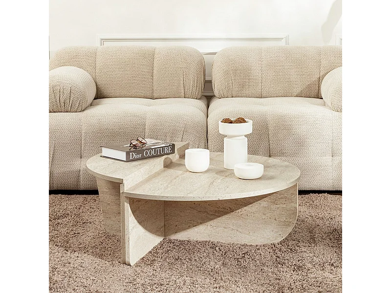 Table basse modulable ronde effet Travertin Ø90 cm - Selma
