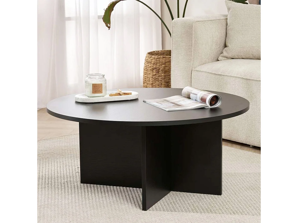 Table basse ronde effet Bois noir Ø90 cm - Zelis