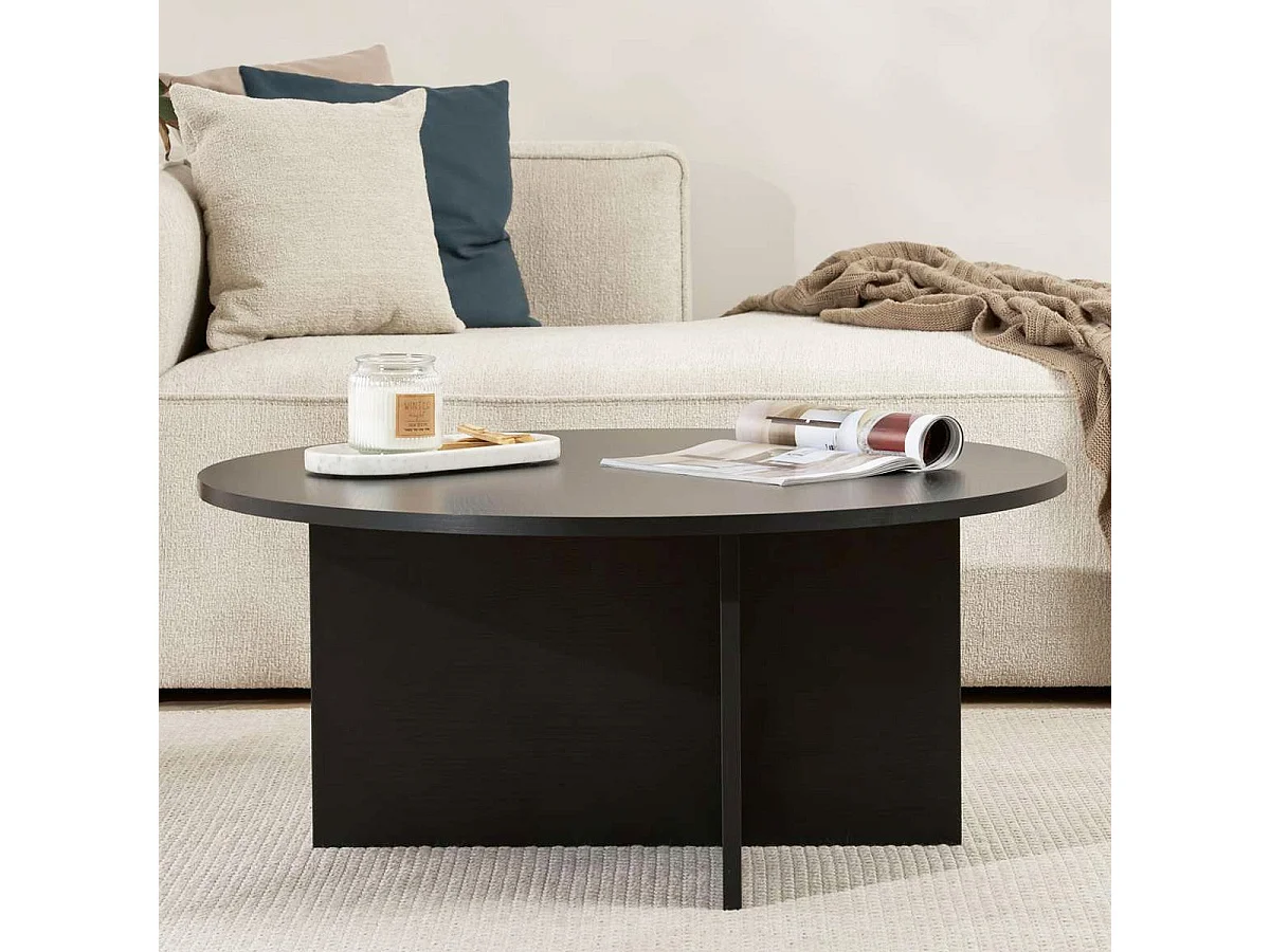 Table basse ronde effet Bois noir Ø90 cm - Zelis