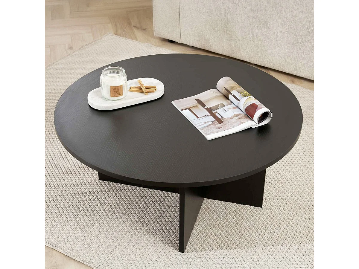 Table basse ronde effet Bois noir Ø90 cm - Zelis