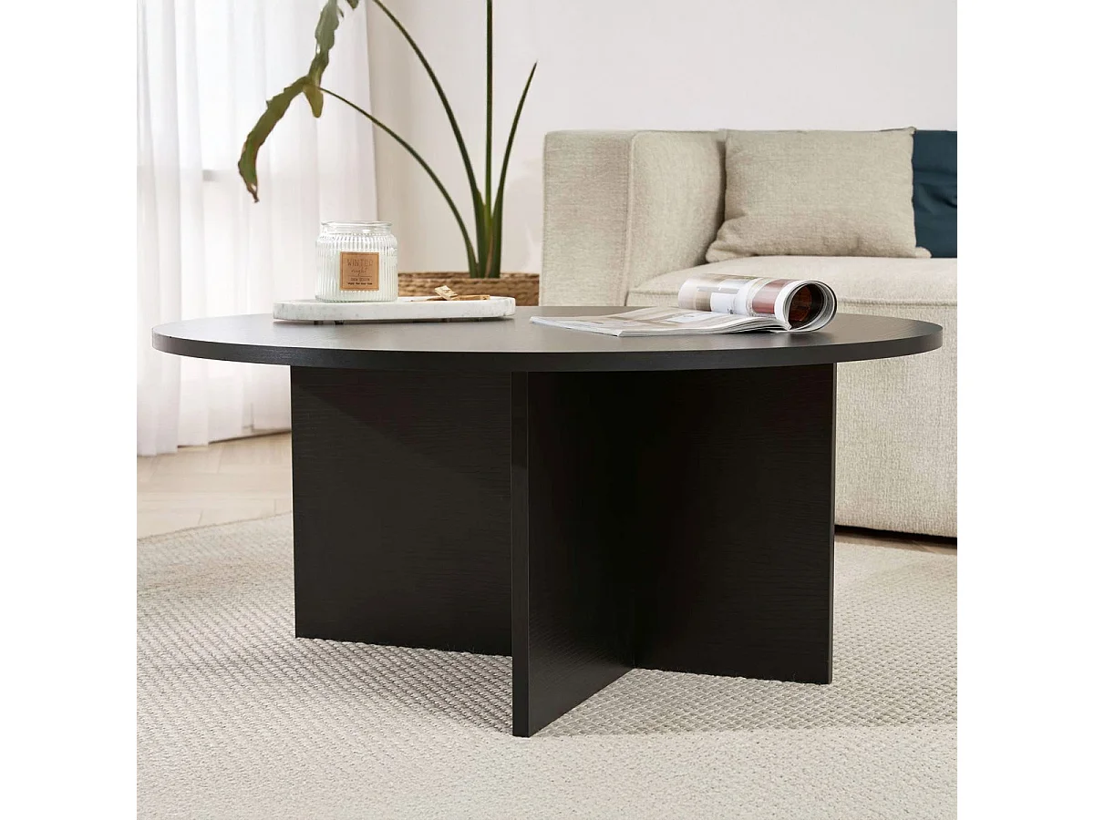 Table basse ronde effet Bois noir Ø90 cm - Zelis