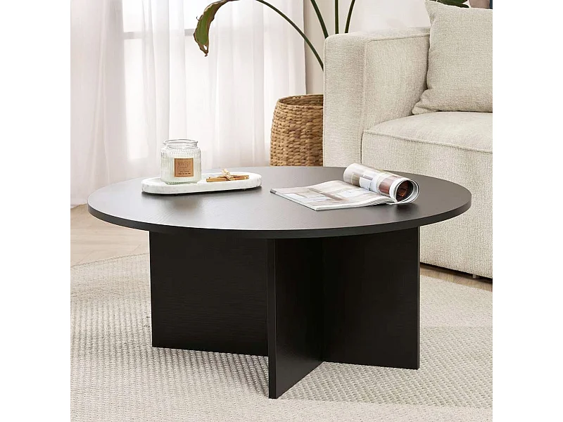 Table basse ronde effet Bois noir Ø90 cm - Zelis