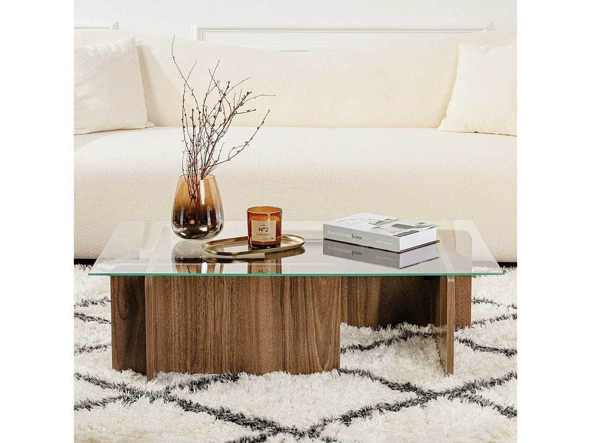 Table basse rectangulaire effet Noyer et verre 105 cm - Naelis