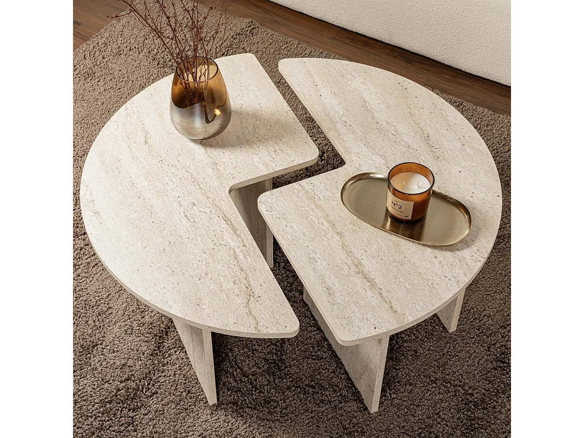 Table basse ronde modulable effet Travertin Ø90 cm - Alora