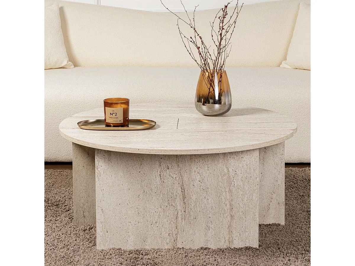 Table basse ronde modulable effet Travertin Ø90 cm - Alora