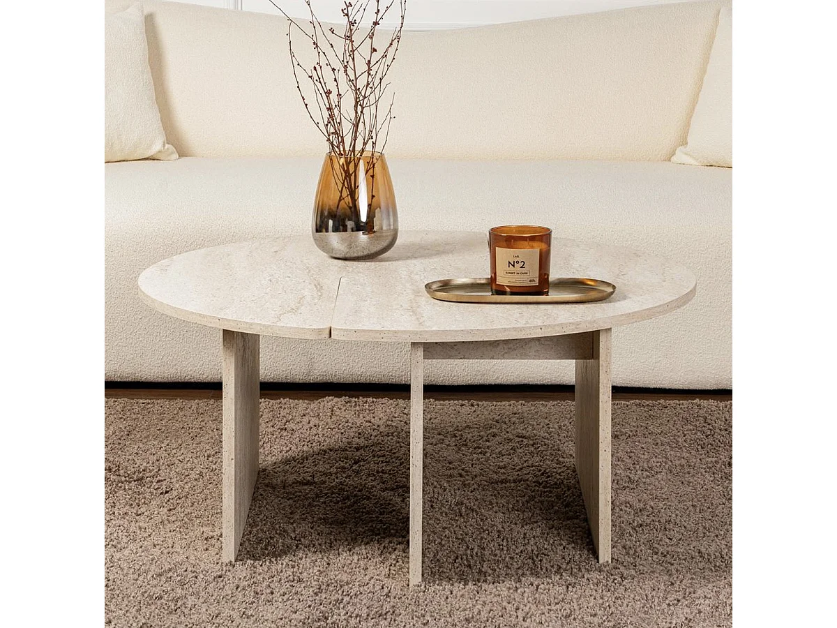 Table basse ronde modulable effet Travertin Ø90 cm - Alora