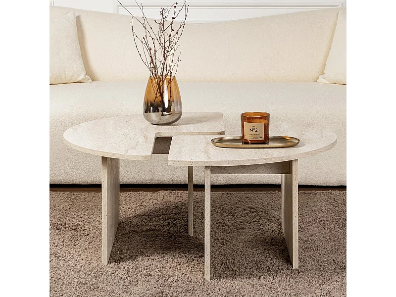 Table basse ronde modulable effet Travertin Ø90 cm - Alora
