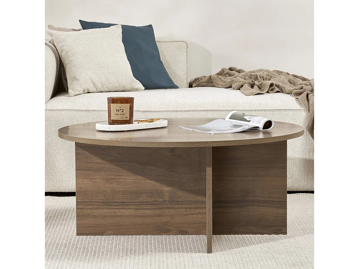 Table basse ronde effet Noyer Ø90 cm - Zelis