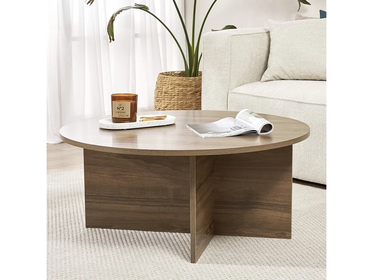 Table basse ronde effet Noyer Ø90 cm - Zelis