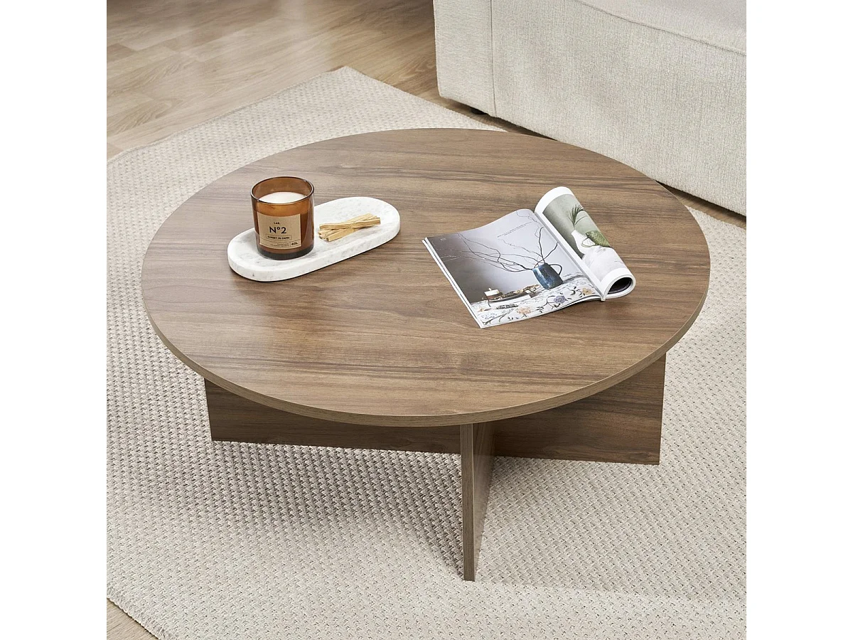 Table basse ronde effet Noyer Ø90 cm - Zelis