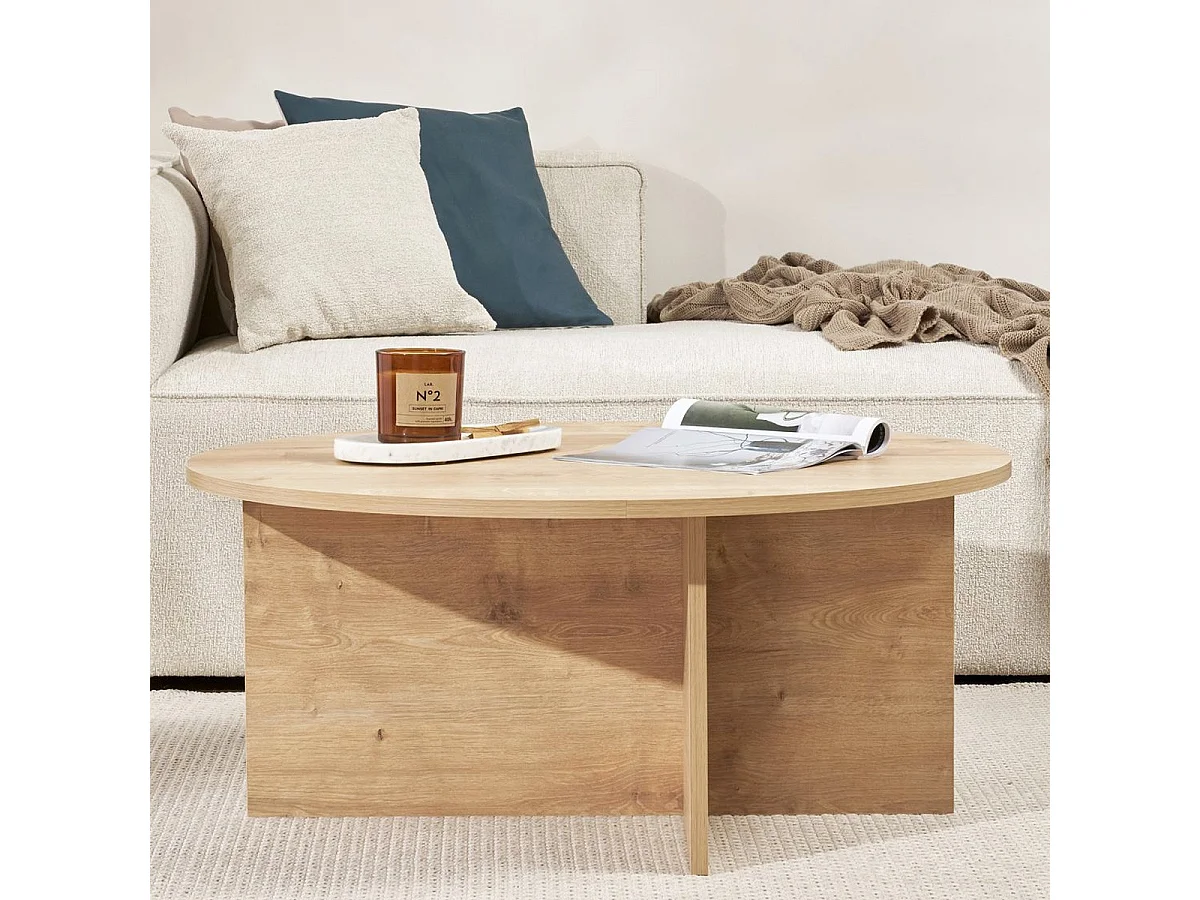 Table basse ronde effet Chêne clair Ø90 cm - Zelis