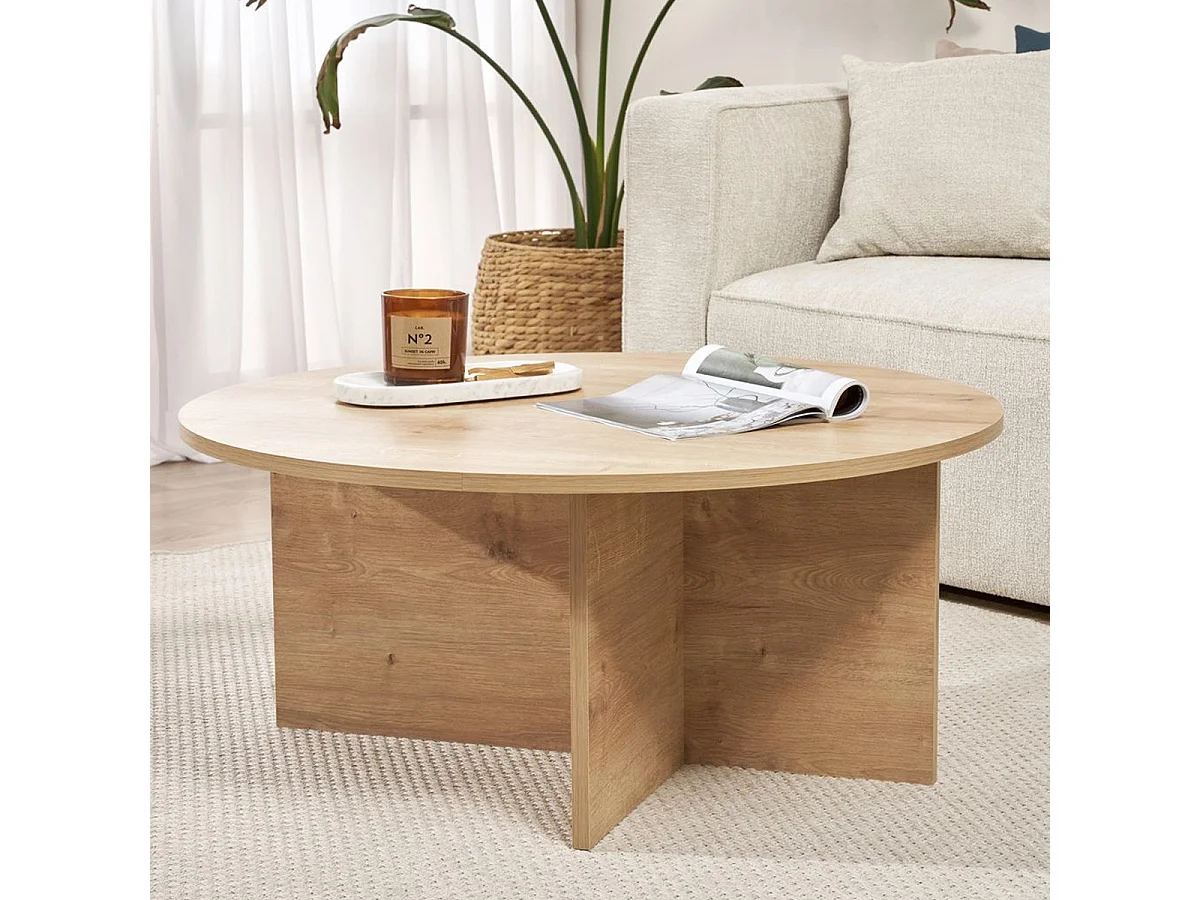 Table basse ronde effet Chêne clair Ø90 cm - Zelis